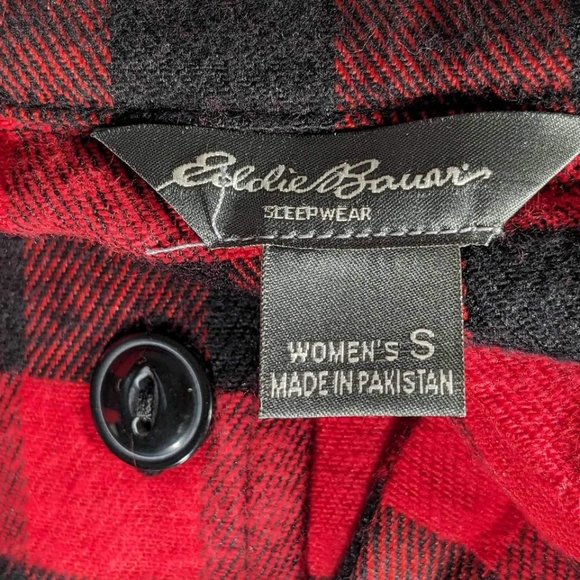 NWT Eddie Bauer® | Rouge Red Buffalo Check Flannel Button-Up Sleep Shirt - S - Picture 2 of 4